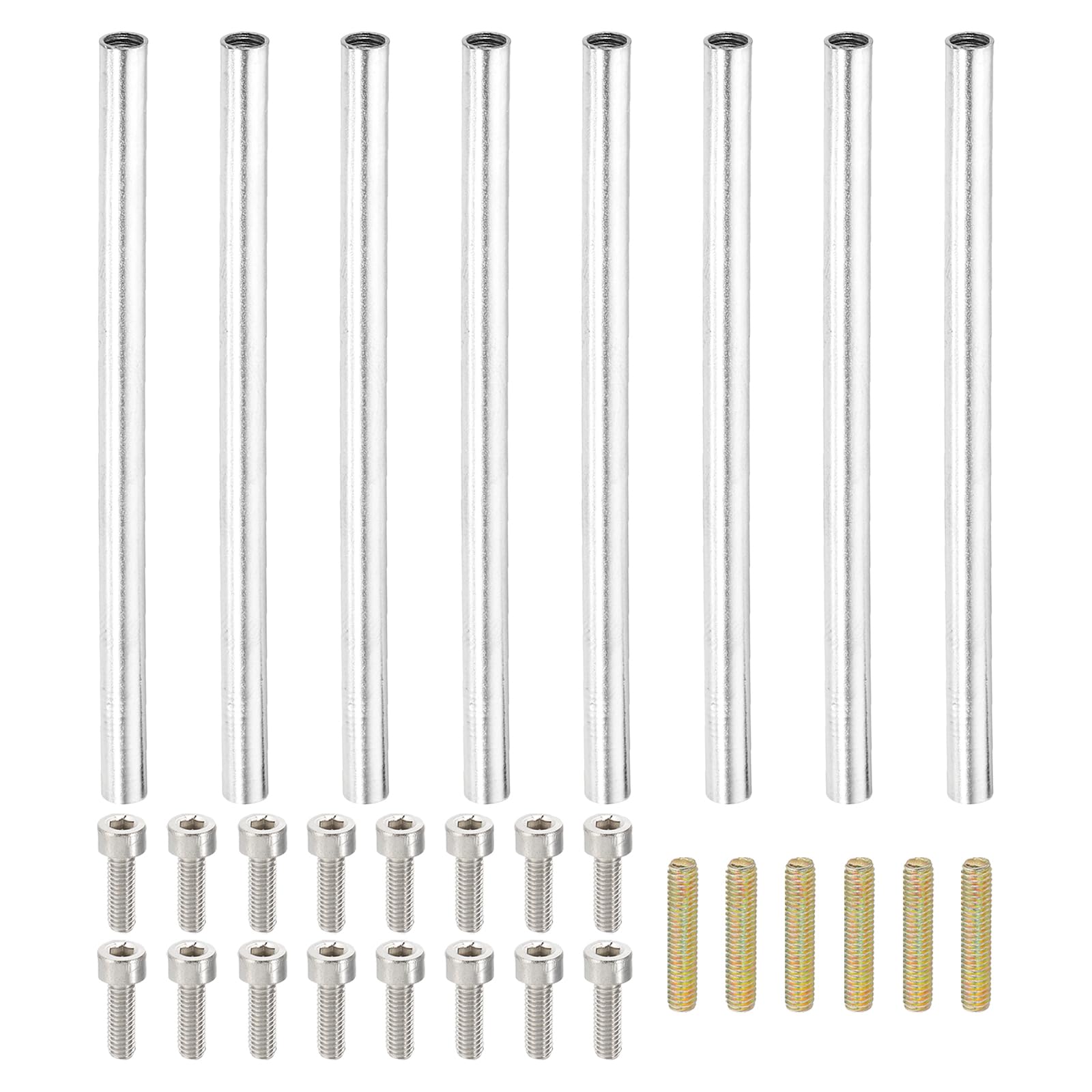 PATIKIL 90mm (3.5") Round Coupling Nuts Kit, M4 Threaded Connector Bar Hardware with Fully Thread Rods Socket Screws for Lamp Model Furniture DIY Repair Part