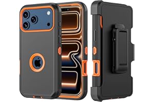 TASHHAR Phone Case for iPhone 17 Pro Max Case,Heavy Duty Hard Shockproof Armor Protector Case Cover with Belt Clip Holster for Apple iPhone 17 Pro Max 5G 2025 Phone Case（Black+Orange）