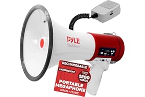 Pyle Megaphone 50-Watt Siren Bullhorn - Bullhorn Speaker w/ Detachable Microphone, Portable Lightweight Strap & Rechargeable Battery - Professional Outdoor Voice for Police & Cheerleading - PMP57LIA