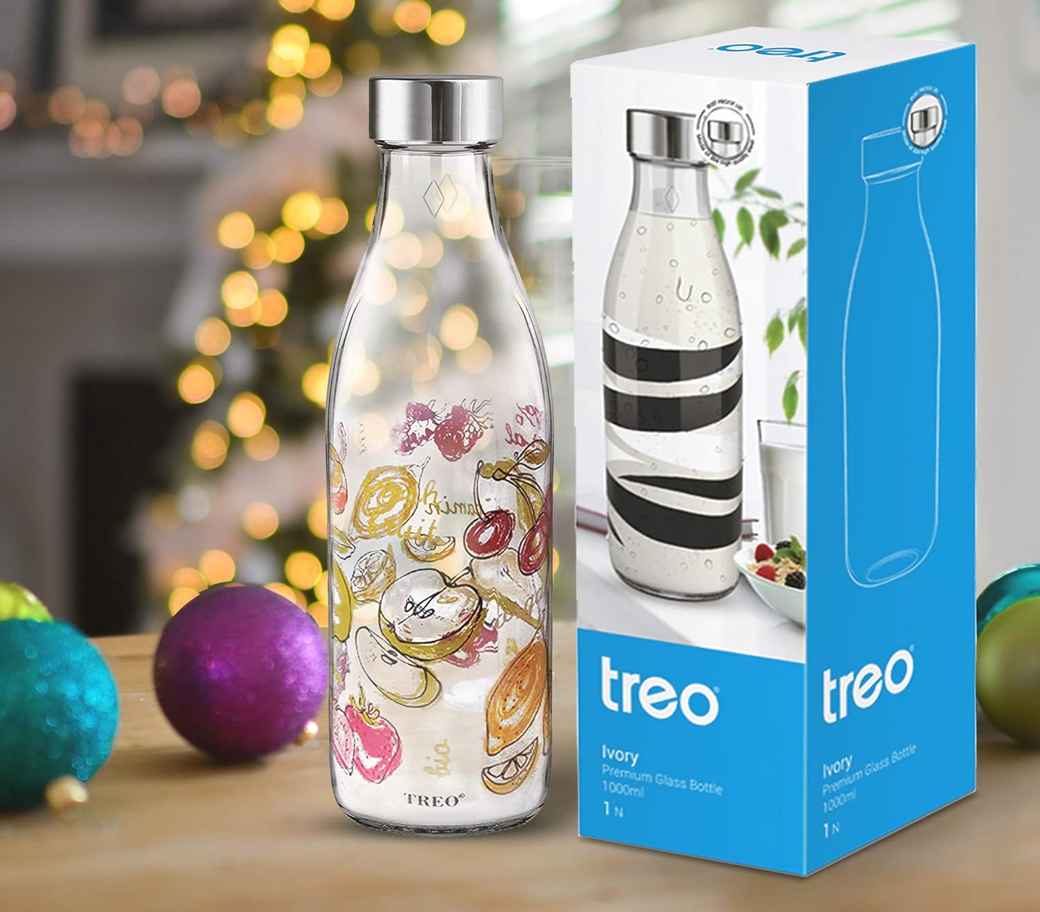 Buy Treo by Milton Ivory Premium Glass Printed Bottle 1000 ml, 1 Pc, Fruits Online at Low Prices