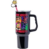 Silver Buffalo Five Night at Freddy's Special Delivery Double Walled Stainless Steel Tumbler with Handle and Straw, Fits in Standard Cup Holder, 40 Ounces