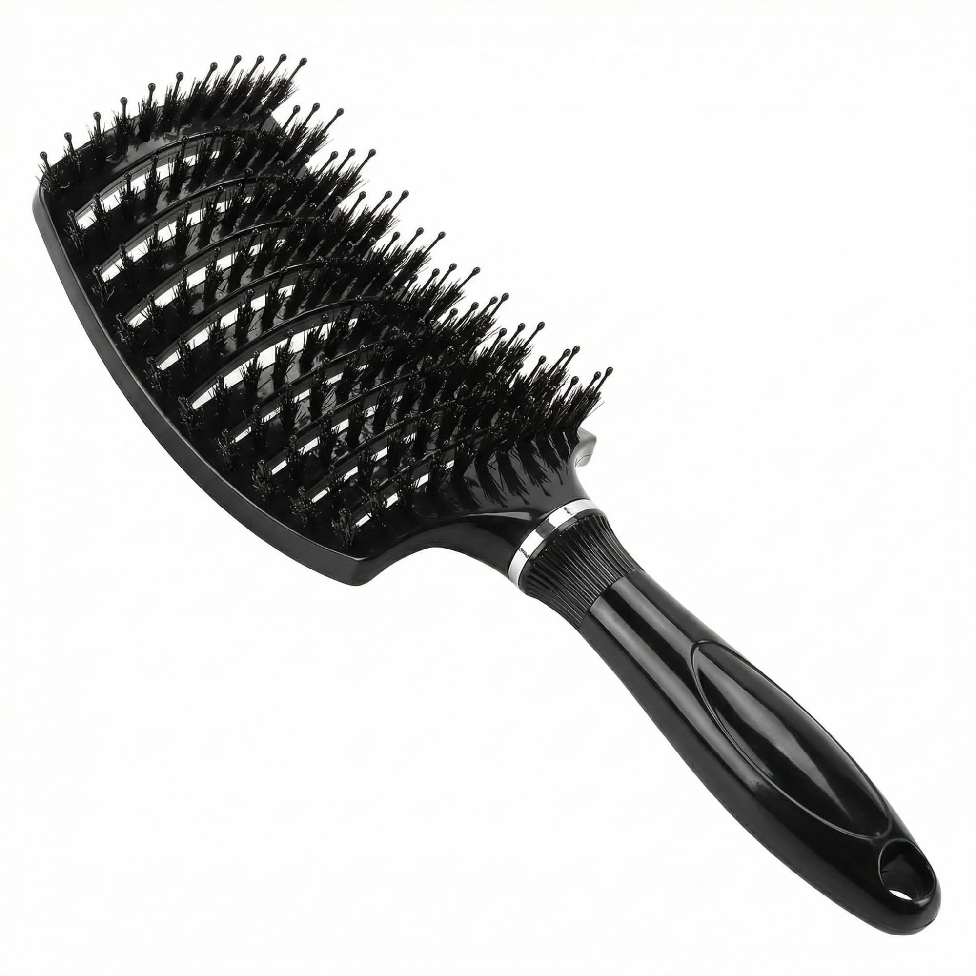 Hair Brush, JT JUSTIME Boar Bristle Hairbrush Set for Women Men Thick, Curly, Detangling, Wet Hair (Black)