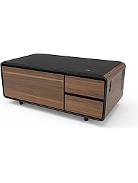 Sobro SOCTB300WDBK Coffee Table with Refrigerator Drawer Bluetooth Speakers, LED Lights, and USB Charging Ports for Tablets, Laptops, Or a Cell Phone-Perfect for Parties Or Entertaining, Wood