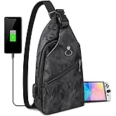 Sling Crossbody Backpack for Nintendo Switch/2/Lite/OLED, Portable Waterproof Shoulder Chest Carrying Travel Bag for NS Console Dock Joy-Cons & Accessories Storage for Men, USB Charging Port, Black
