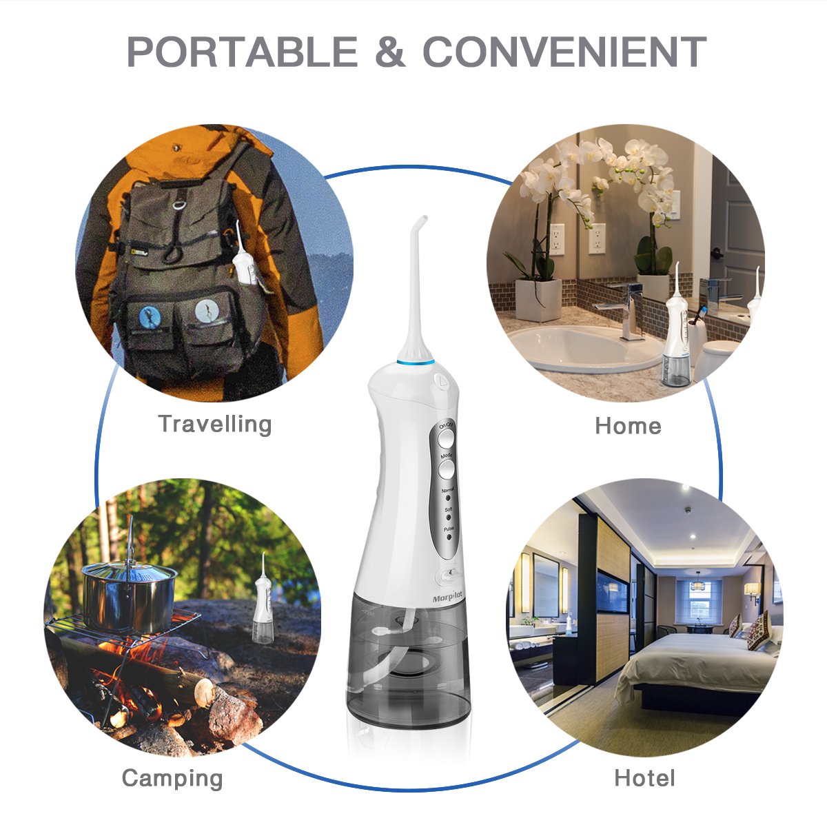 Water Flosser for Teeth,Power Floss Water Jet with 4 Jet Nozzles for Teeth Clean,200ml Detachable Reservoir,IPX7 Waterproof, USB Rechargeable, 3 Water Pressure and FDA Approved - Gray