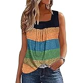 American Flag Ruffled Square Collar Tank Tops Women Boho Floral Tops Summer Casual Loose Fit Sleeveless Blouse