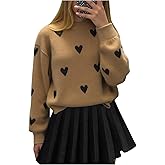 RoseSeek Girl's 2 Piece Cute Outfits Heart Long Sleeve Knit Sweater and Pleated Skirts Preppy Trendy Fall Winter Clothes