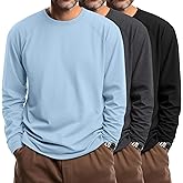 Riyiper 3 Pack Mens Big and Tall Shirts Long Sleeve Crewneck Tops Plus Size Casual Oversized Basic Tee Shirts