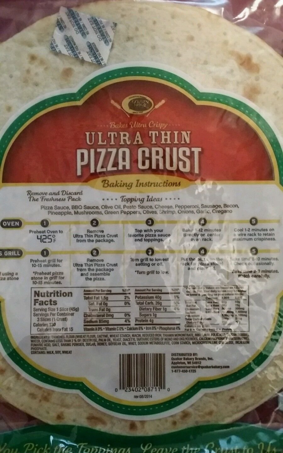 Dollar tree pizza crust!! 1!! 130 cals per serving with three servings