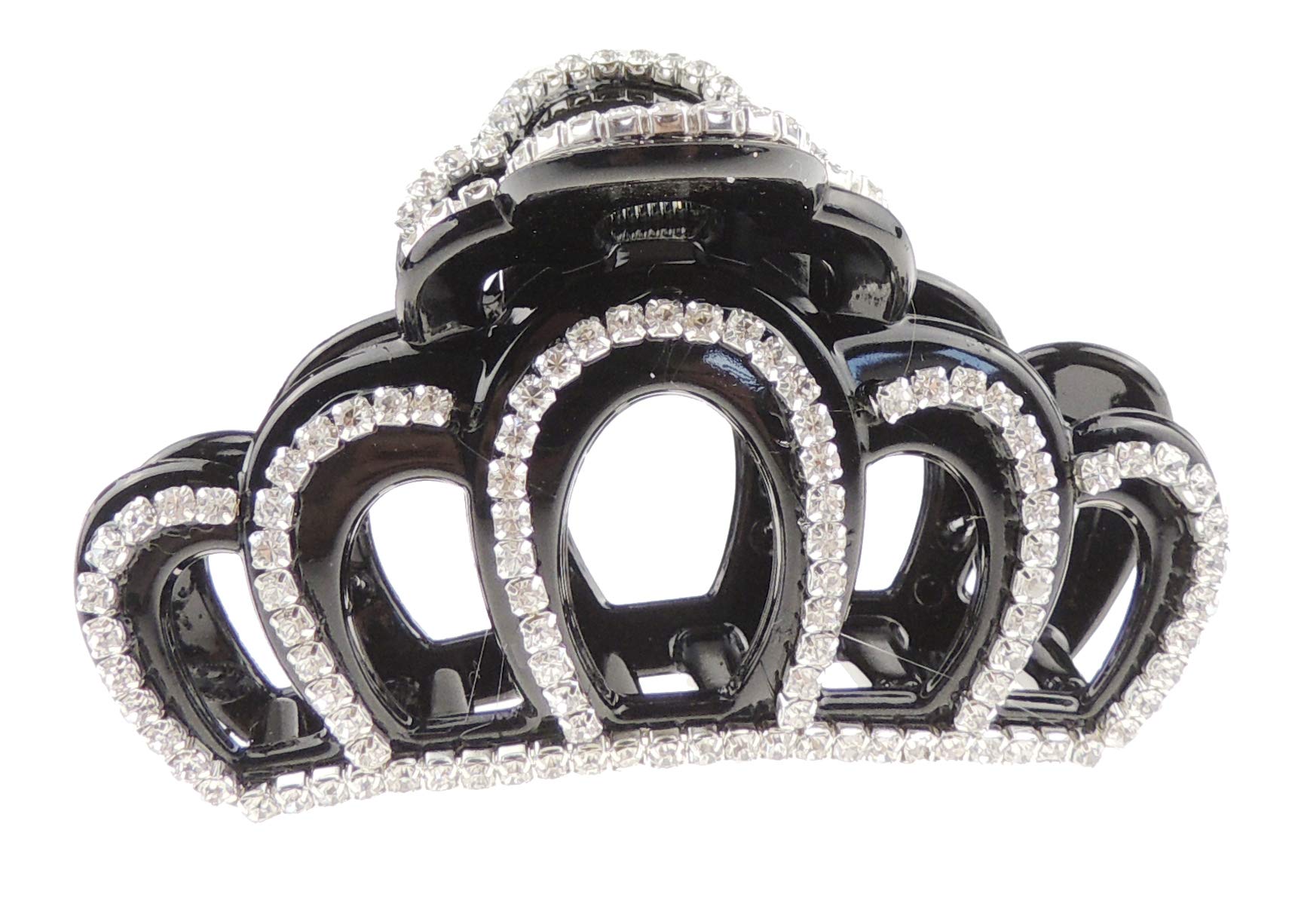 Extra Sparkly Women Girls Crystal Diamante Rhinestone Gems Bridal Wedding Evening Party Styling Fine Thin Hair Accessories Butterfly Claw Jaw Clip Octopus Clamp Grip Crown Tiara Single (Black)