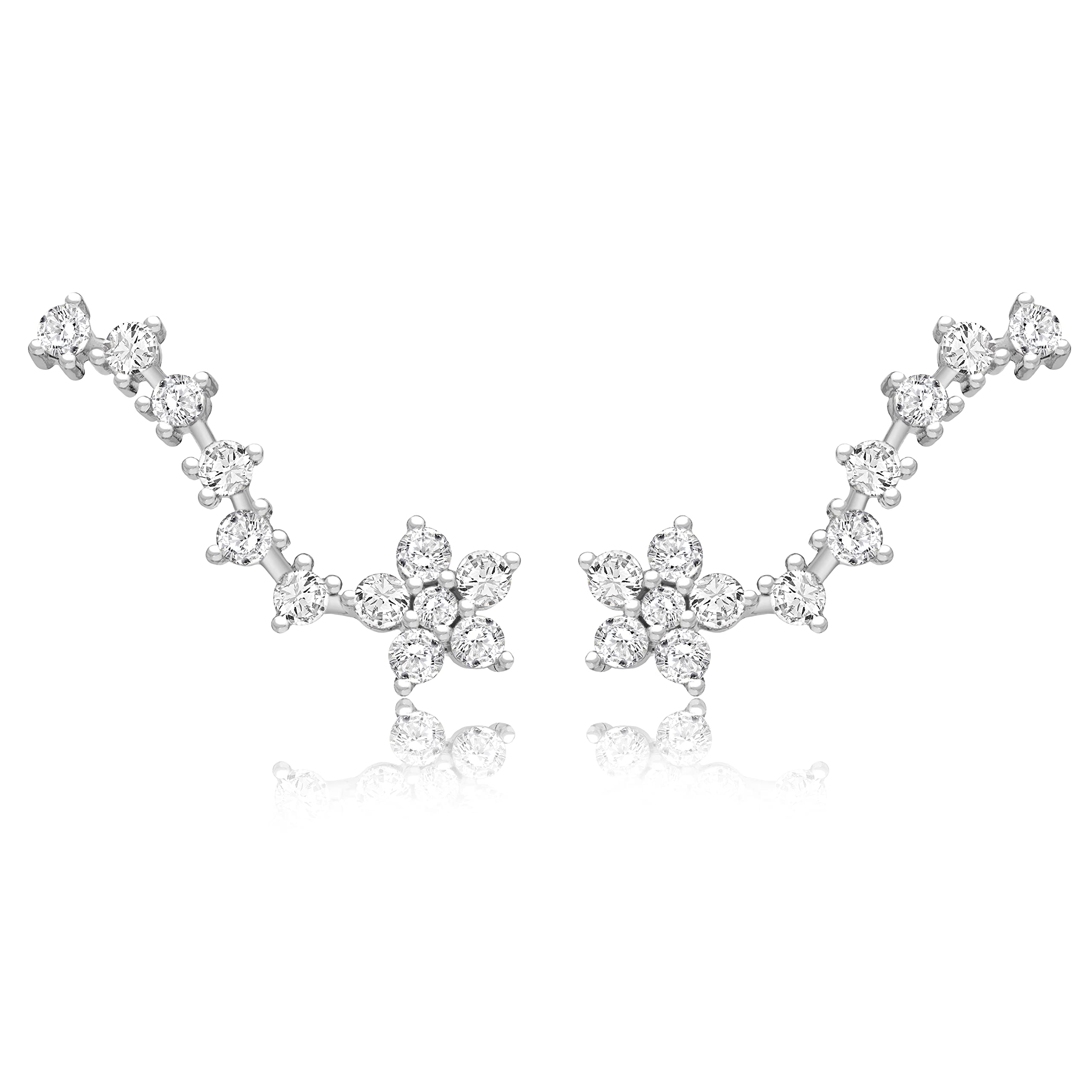 Tuscany Silver Women's Sterling Silver Rhodium Plated Cubic Zirconia Flower Comet Crawler Earrings