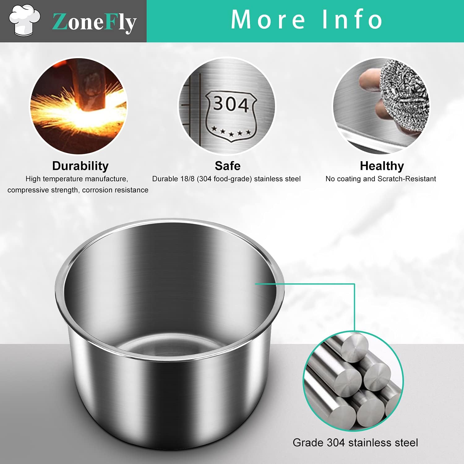 Original 8Qt Power Cooker XL Replacement Inner Pot Stainless Steel Compatible with 8 Quart Power Pressure Cooker Model PPC772 (or #PPC772), PPC780 (or #PPC780), and WAL3 Stainless Steel Inner Pot Parts: Kitchen & Dining