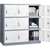 VEVOR 9 Doors Metal Locker for Employees, Steel Locking Storage Cabinet with Card Slot and Ventilation, 2 Keys for Each Door, Employee Lockers for Office, School, Gym, Home, Easy Assembly, Gray