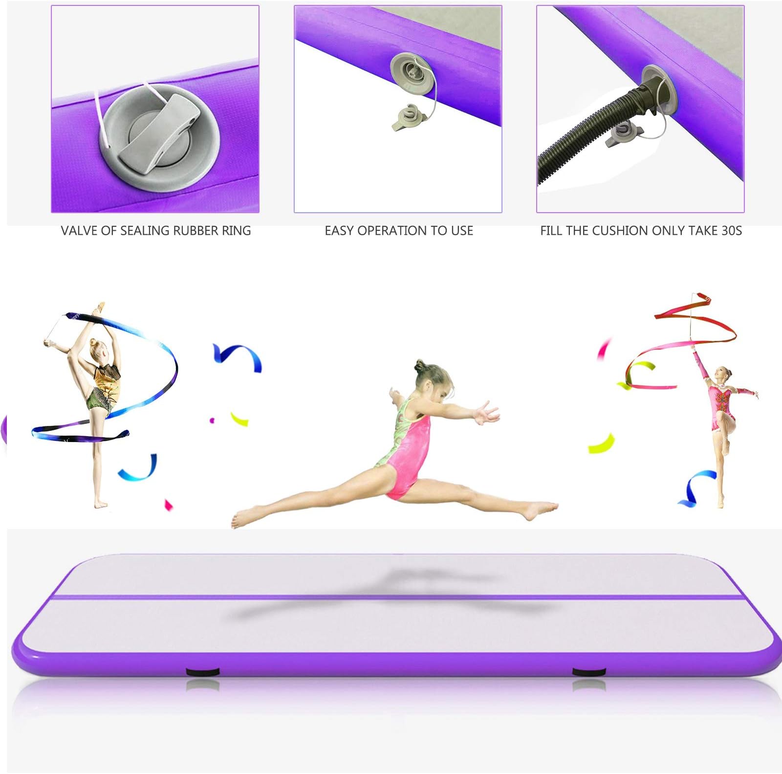 Hopopular 600x100x10CM Air Track Tumbling Mat Floor Inflatable Gym Yoga Mat Pad PVC Gymnastic 6m Airtrack Mat Gymnastics Tumbling Mat for Training Cheerleading