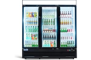 ICECASA 72" W Merchandiser Commercial Display Refrigerator Three Glass Door Reach-in 54 Cu.ft Stainless Steel Display Refrigerator Fan Cooling for Restuarant, Bar, Shop, etc