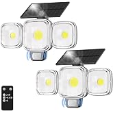 ESLIGHTION 3 Modes 270&deg; Solar Motion Sensor Outdoor Lights, 2 Pack | IP65 Waterproof LED Security Flood Light, with Remote Control, Solar Powered Outside Wall Light, for Garden Yard Garage Patio