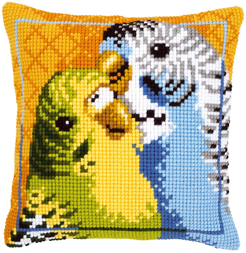 Vervaco Budgies Cross Stitch Cushion, Multi-Colour