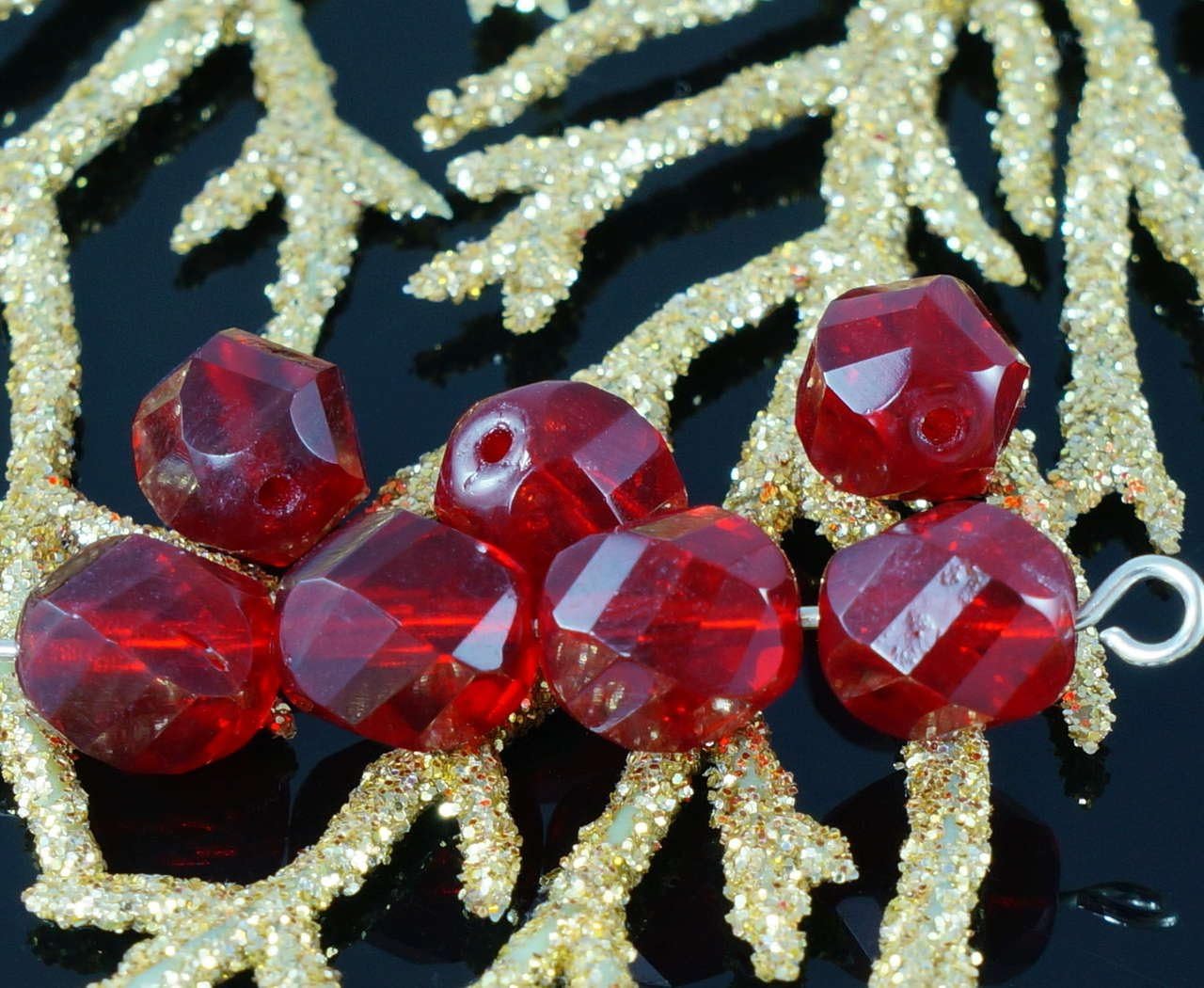 Ruby Red Crystal Czech Glass Twisted Cut Spiral Faceted