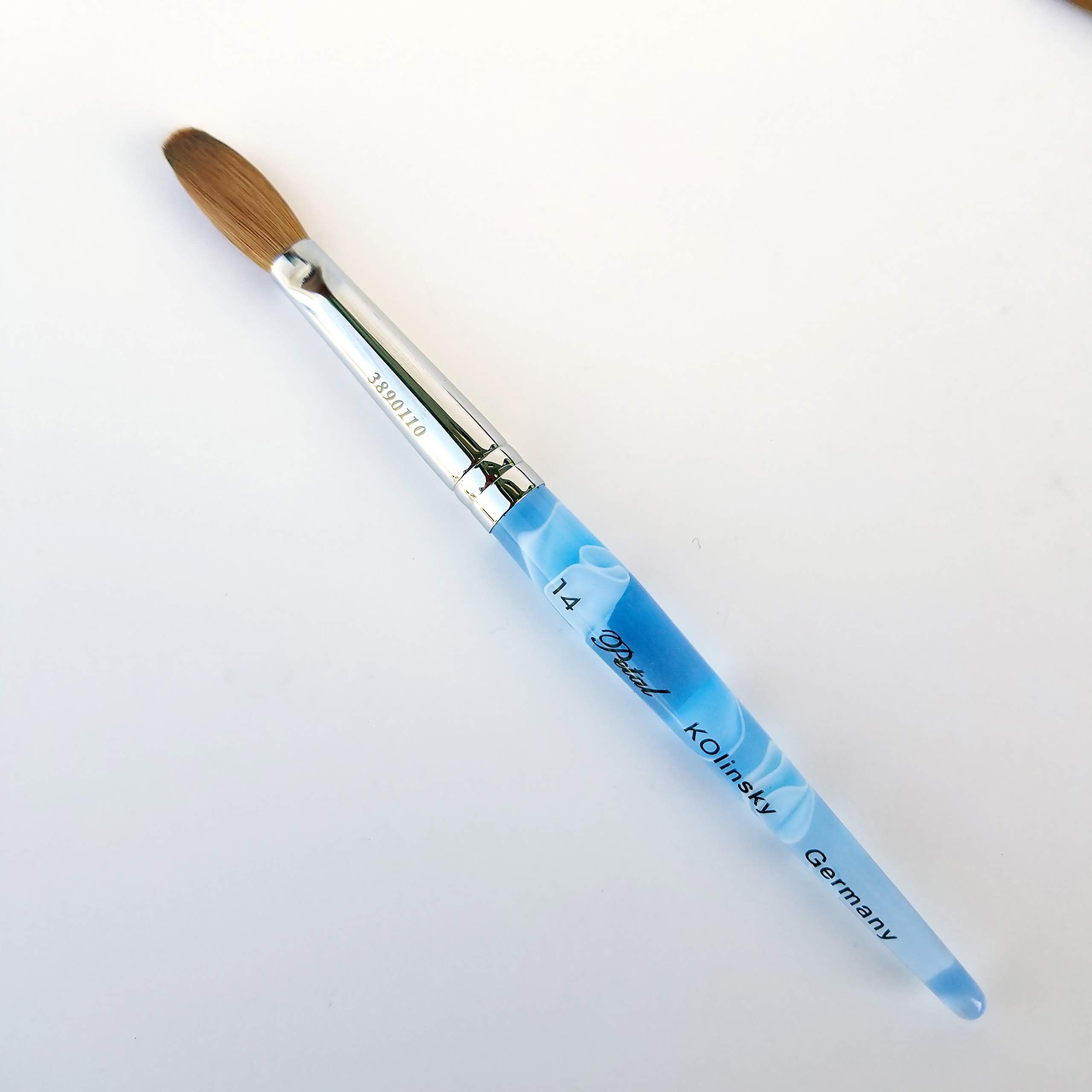 Blue Marble Petal Handle Kolinsky Acrylic Nail Brush (CRIMPED) Size #14