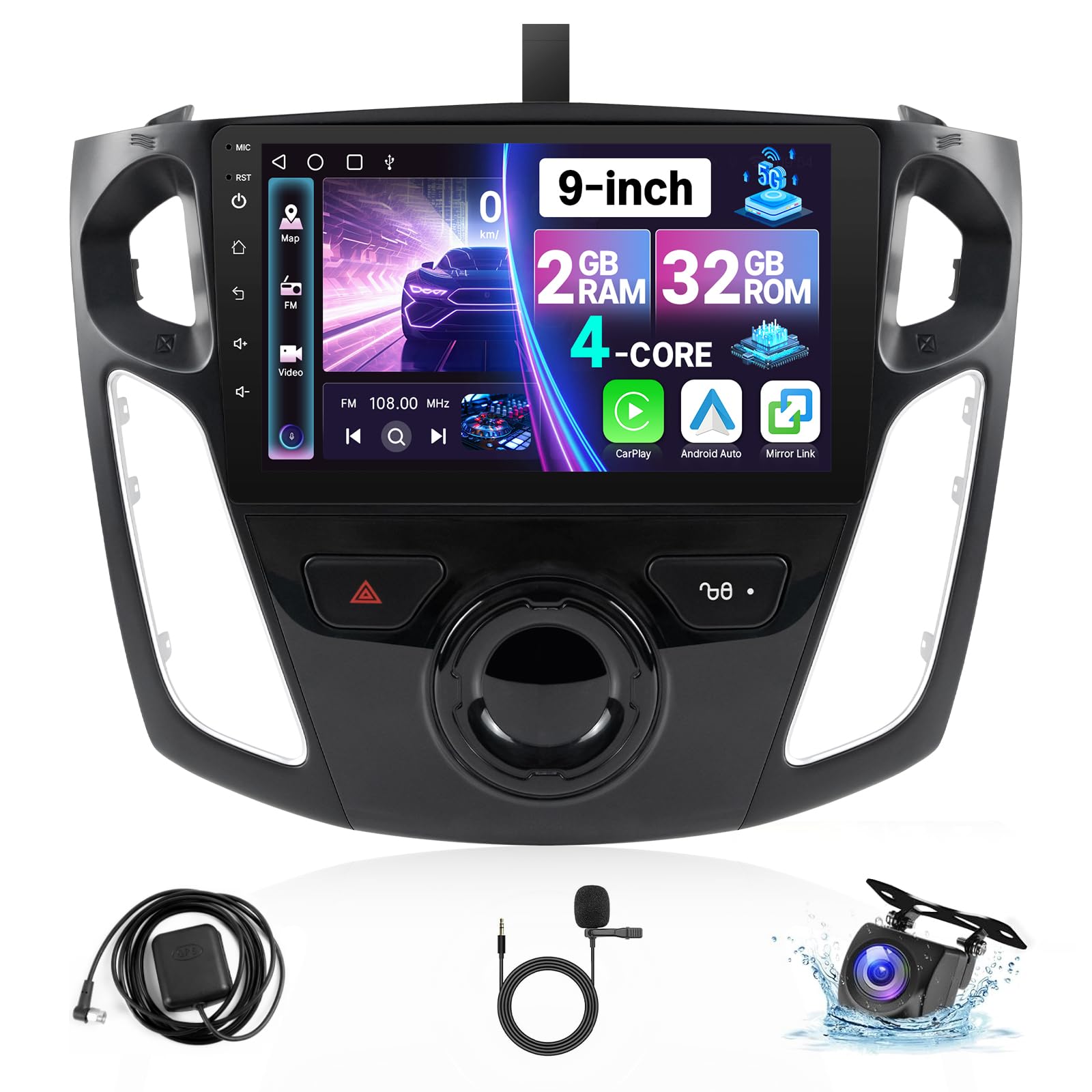 Photo 1 of Car Stereo Radio for Ford Focus 2012-2018 with Wireless Carplay & Android Auto, 2+32GB KuTaiTai 9 inch IPS Touchscreen Head Unit Replacement with GPS Bluetooth WiFi Mirrorlink FM SWC DSP Backup Camera