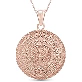 AFFY Aztec Mayan Sun Calendar Charm Pendant Necklace for Men and Women 14K Gold Plated 925 Sterling Silver Medallion Pendant Necklace with 18-Inch Rope chain