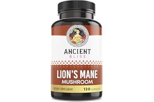 Ancient Bliss Lion's Mane Supplement (2 Month Supply)- 120 Vegan Mushroom Capsules- May Supports Mental Clarity, Energy & May Focus- Memory & Immune Support Mushroom Supplement