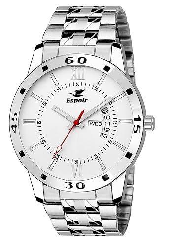 Espoir Exclusive Day & Date Display Analog White Dial Stainless Steel Mens Watch - WDD0507