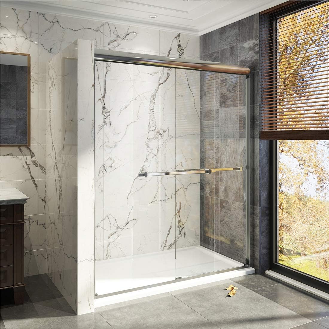 Duschdeluxe 48"x72" Double Sliding Shower Door | 1/4" Clear Tempered Glass Shower Enclosure Sliding Door - Chrome Finish