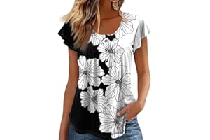 EOPUING Womens Ruffle Sleeve Tee Shirts Summer Button Up Henley Top Dressy Blouses Loose fit Graphic Tunics with Leggings