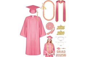 Silicherry Matte Graduation Gown Cap Tassel Set with 2025 Tassel Stole Graduation Lei Bracelet for High School and Bachelor