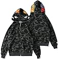 Surbieibg Shark Full Zip Up Hoodie, Camo Sweatshirt For Men Women, Hip Hop Cotton Zipper Hooded For Youth Teenagers
