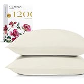 Carressa Linen 100% Egyptian Cotton Pillow Cases King Size Set of 2 - Luxury 1200 Thread Count Cotton King Pillowcases (Ivory), Silky Soft, Cooling, Breathable Sateen Weave Hotel Quality Pillow Cover