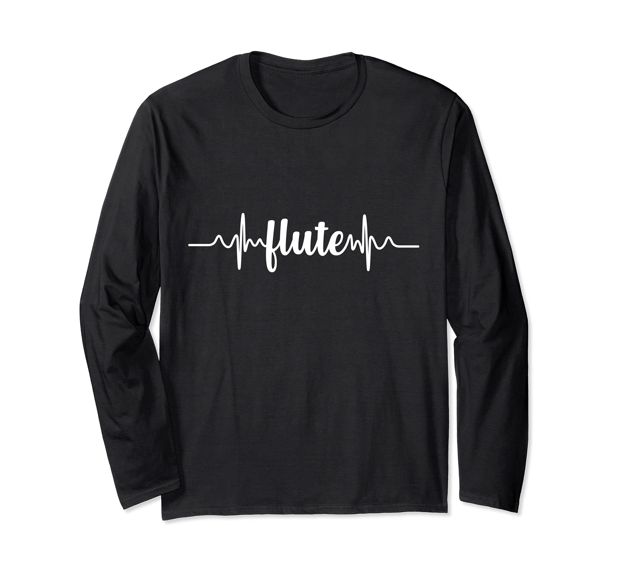Flute Heartbeat ECG | Flutist Flautist | Woodwind Instrument Long Sleeve T-Shirt
