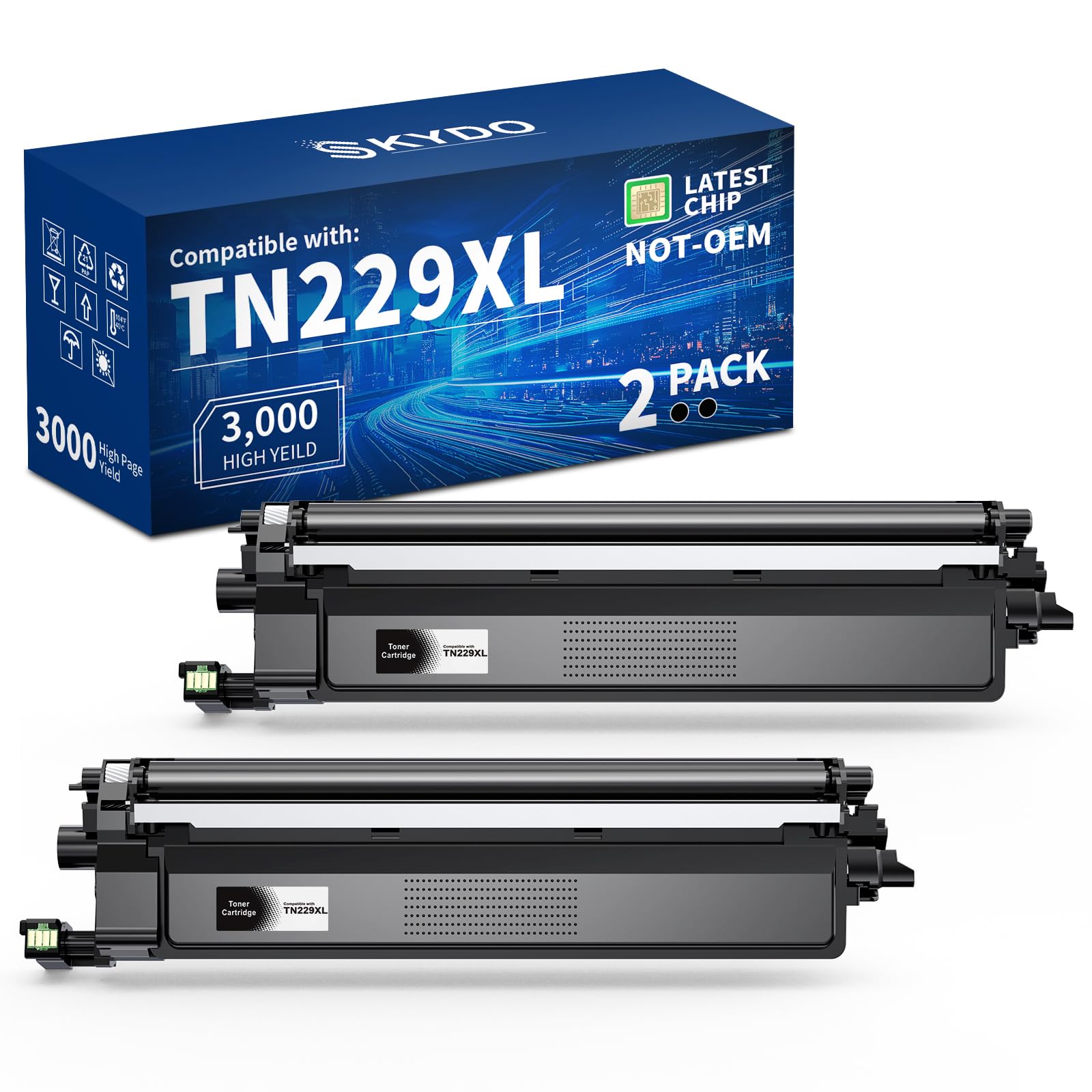 Photo 1 of **2 ORANGE** Skydo TN229XL Black Compatible Toner Cartridges Replacement for TN229 TN-229 TN 229 XL Toner Cartridges to Use with MFC-L3780CDW MFC-L3720CDW HL-L3280CDW HL-L3220CDW Printer