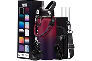 DIGJUPER 32OZ Insulated Water Bottle with Straw - Spout Lid, Sweat-Proof & BPA-Free Metal Reusable Water Bottles, Wide-Mouth Vacuum Insulated Bottle with Paracord Handle, Bottle Sleeve Bag & Protective Boot