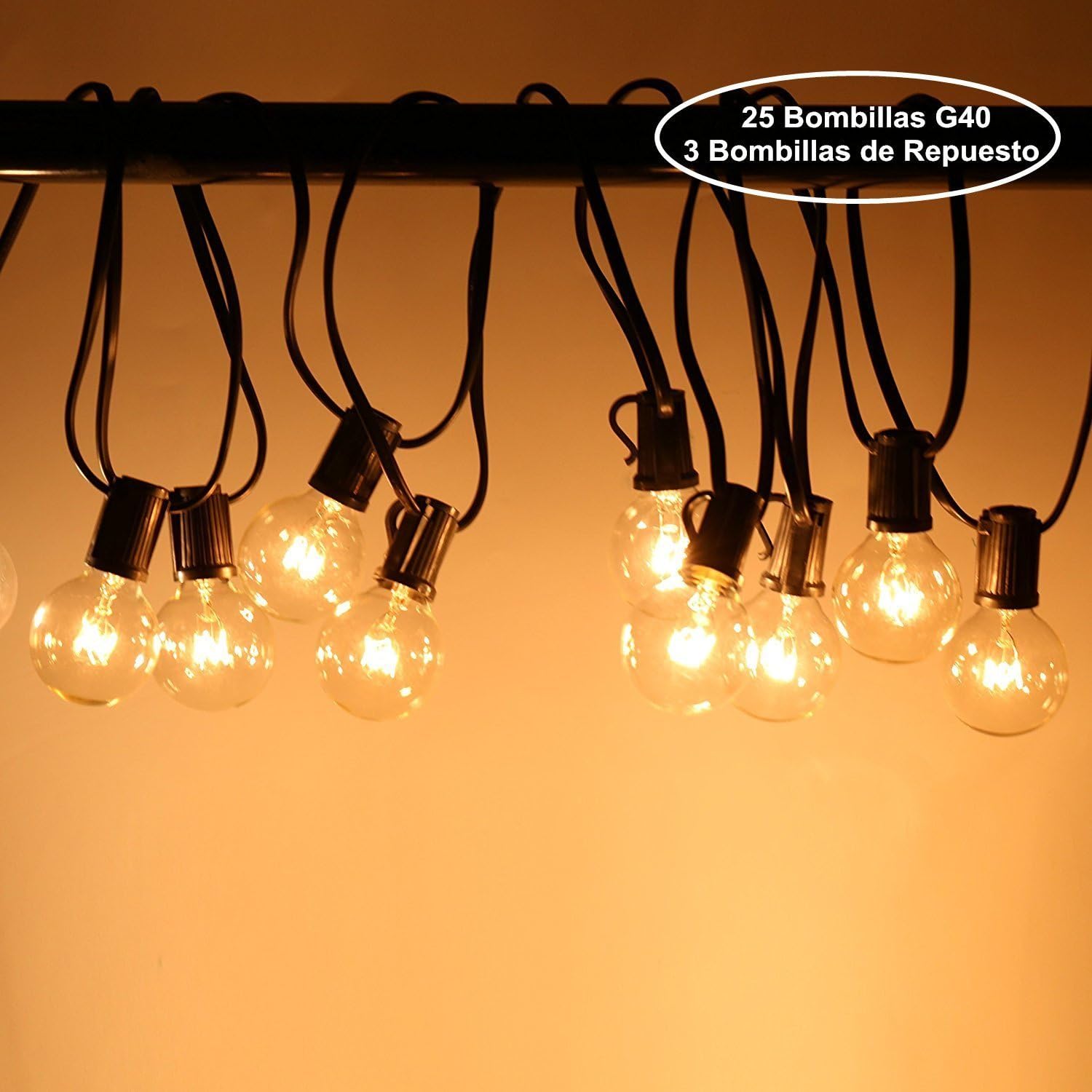 G40 25ft Outdoor String Lights Waterproof Globe Bulbs for Patio Garden Party Christmas Holiday Wedding Decorations Warm White