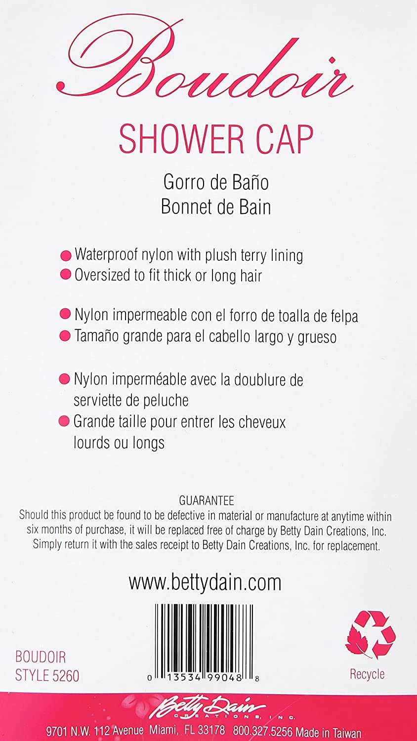 Betty Dain Socialite Collection Terry Lined Shower Cap, Waterproof Nylon Exterior, Reversible Design for Shower or Sleeping Cap, Oversized for All Hair Lengths, Elasticized Hem, Boudoir : Shower Cap For Women : Beauty