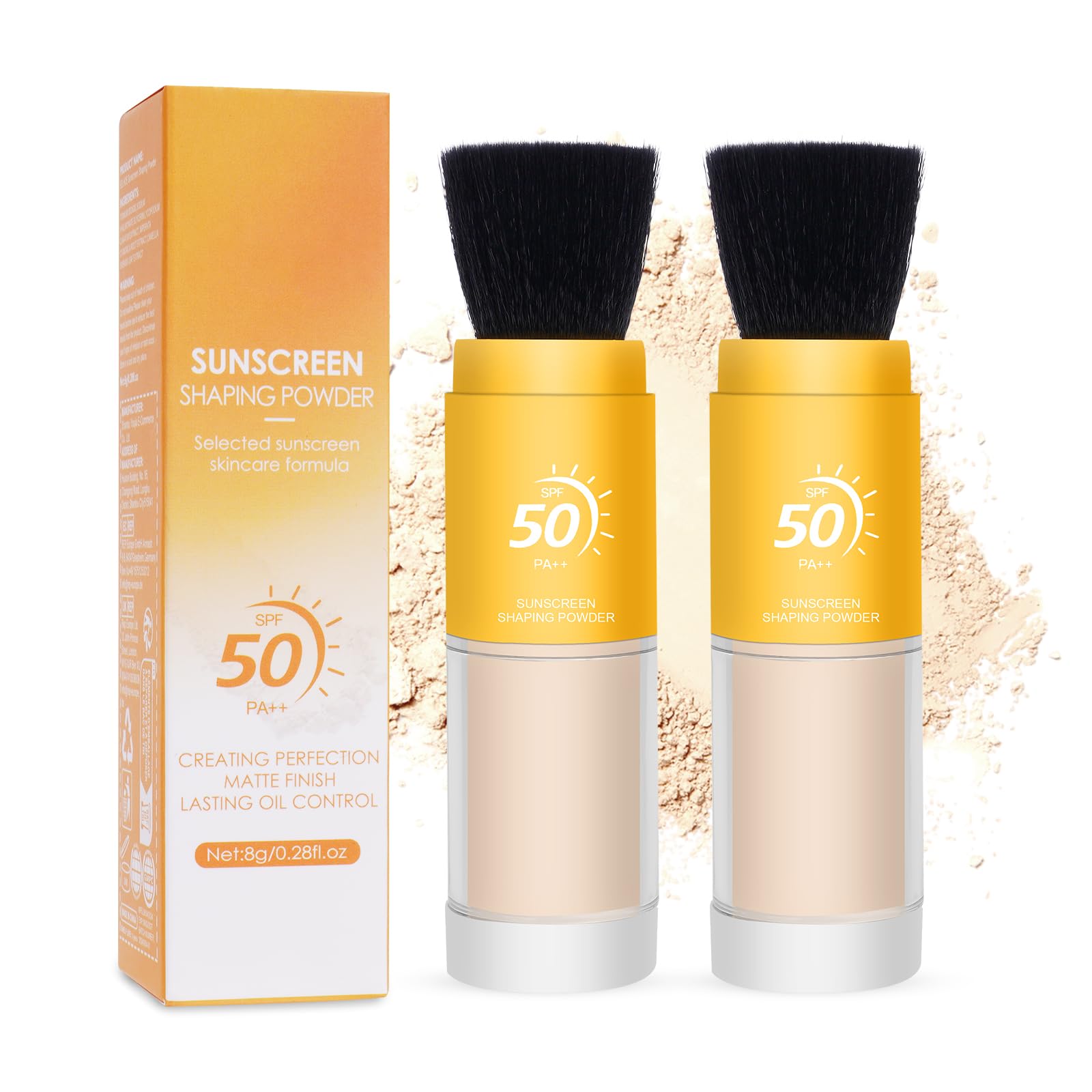 SPF 50 Mineral Powder Sunscreen for Scalp and Face - 2Pcs Brush, Oil Control Natural Matte, Lightweight Breathable Setting Powder for All Skin Types