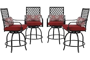 Sophia & William Outdoor Swivel Bar Stools Set of 4 Patio Bar Height Bistro Dining Chairs, All-Weather Patio Metal Furniture Set with Armrest and Red Cushion for Garden Lawn Backyard
