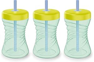 NUK Fun Grip Straw Cup, 3-Pack - Toddler Sippy Cup with Straw for Easy Drinking, Suitable for Ages 8 Months and Up