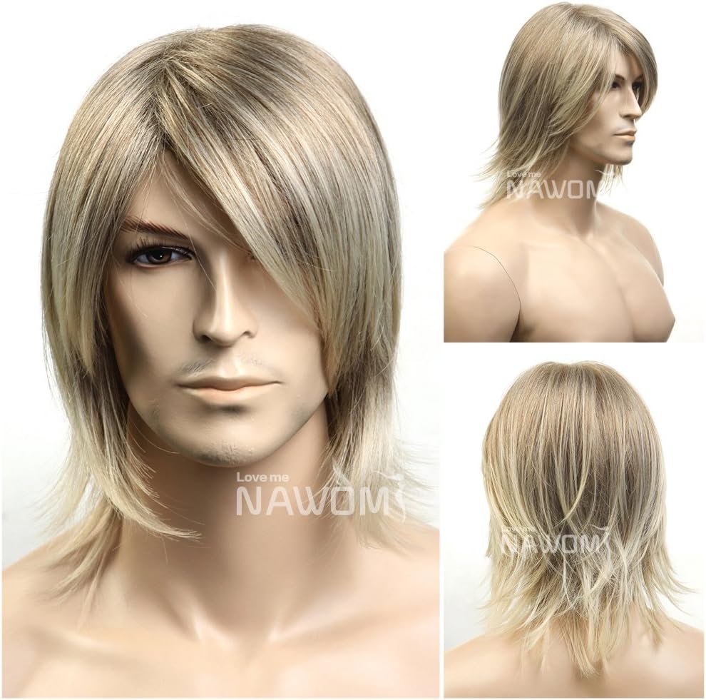 Surewells Medium Style Straight Men Wig Golden Blonde Color By