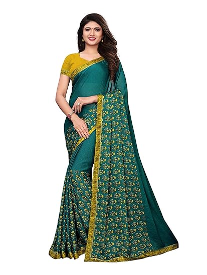 RAJESHWAR FASHION WITH RF Womens Georgette Saree With Blouse Piece (A30 MEHINDI_Green)