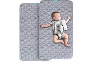 BILOBAN Waterproof Crib Mattress Protector Pad Cover 2 Pack 28" x 52", Anti Slip & Absorbent Waterproof Bed Pads for Standard Crib/Toddler Bed Quilted Machine Washable (Quilted Improved Thickness) Grey
