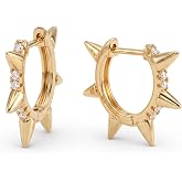 VACRONA Gold Spike Earrings Huggie Earrings for Women 14k Gold Plated Small Huggie Hoop Earrings Simple Lightweight Hoops Gif