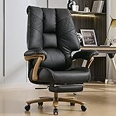 EXCEBET Big and Tall Executive Office Chair with Footrest, 400LBS Capacity Ergonomic High-Back Desk Office Chair with Lumbar Support, Padded Armrests & Thick Cushion, Black PU Leather Chairs