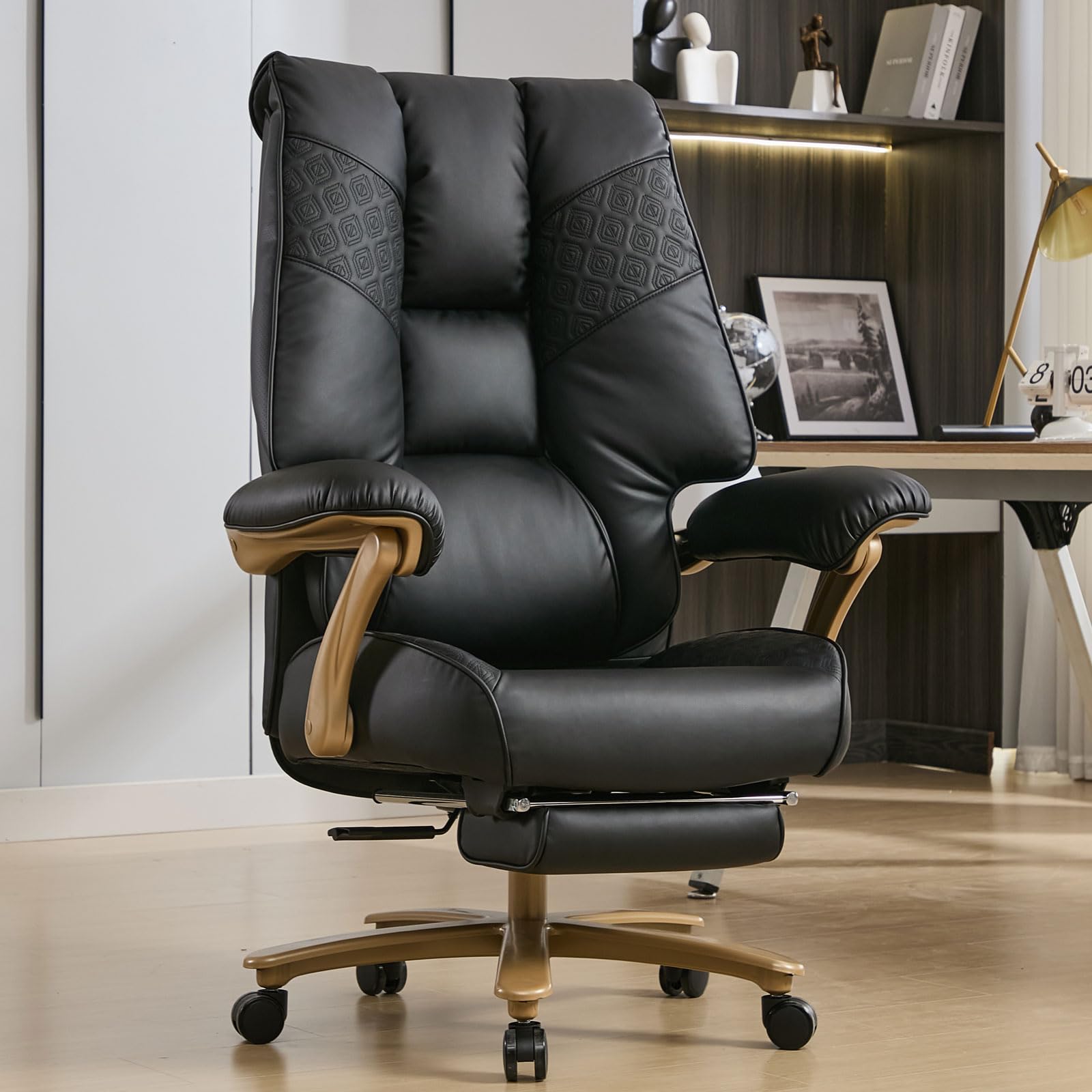 Photo 1 of *SELL FOR PARTS* EXCEBET Big and Tall Executive Office Chair with Footrest, 400LBS Capacity Ergonomic High-Back Desk Office Chair with Lumbar Support, Padded Armrests & Thick Cushion, Black PU Leather Chairs