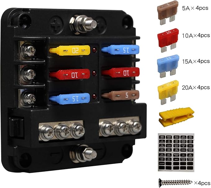 Blade ATC/ATO Fuse Blocks, ENDARK Car Fuse Holder, 6 Way Fuse Box with