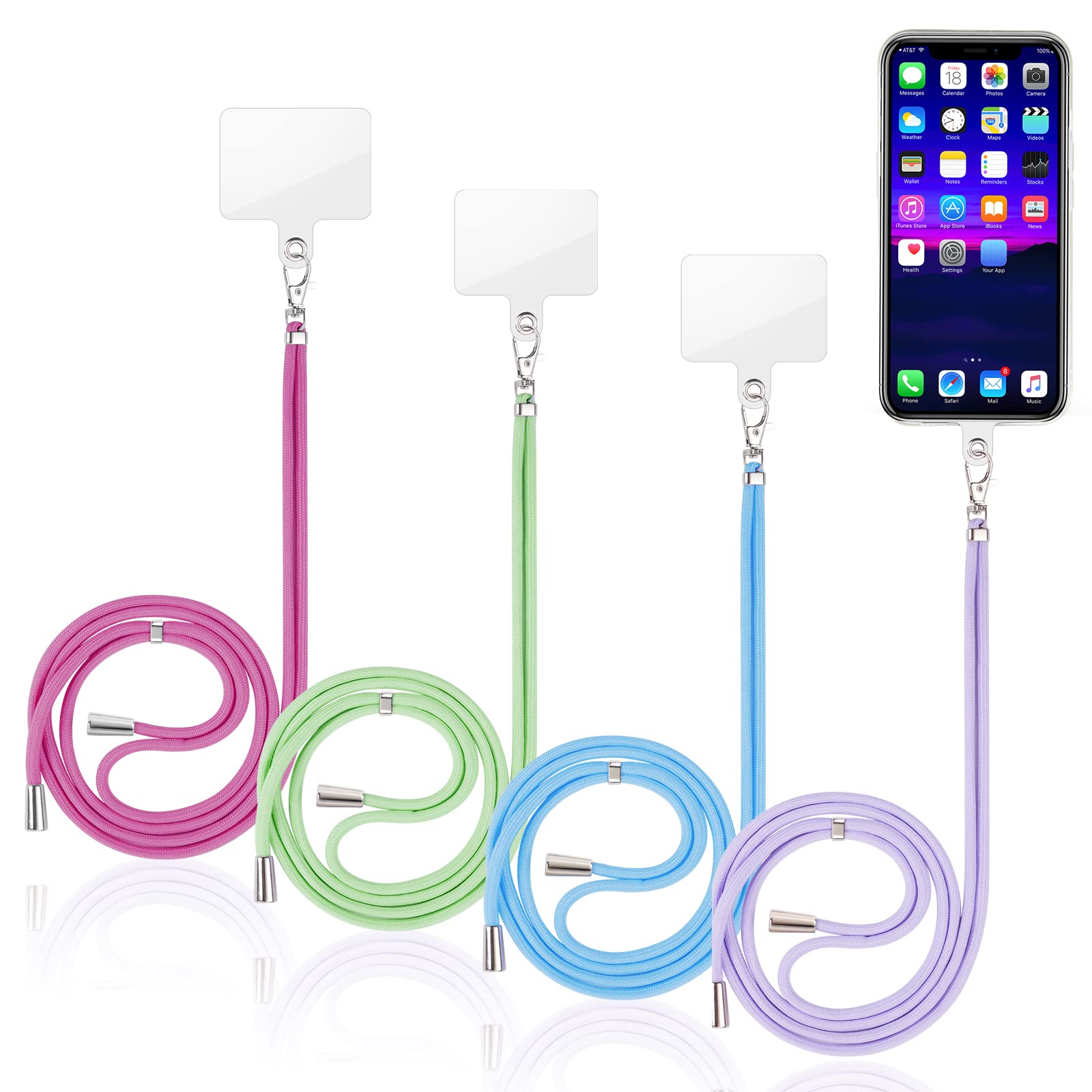 Vicloon Phone Lanyard Strap, 4Pcs Phone Lanyard, Adjustable Nylon Neck Strap for Neck Strap Crossbody Strap Wrist Strap, Compatible with most Phone Cases, with Keychain and Patch (4 Colors)