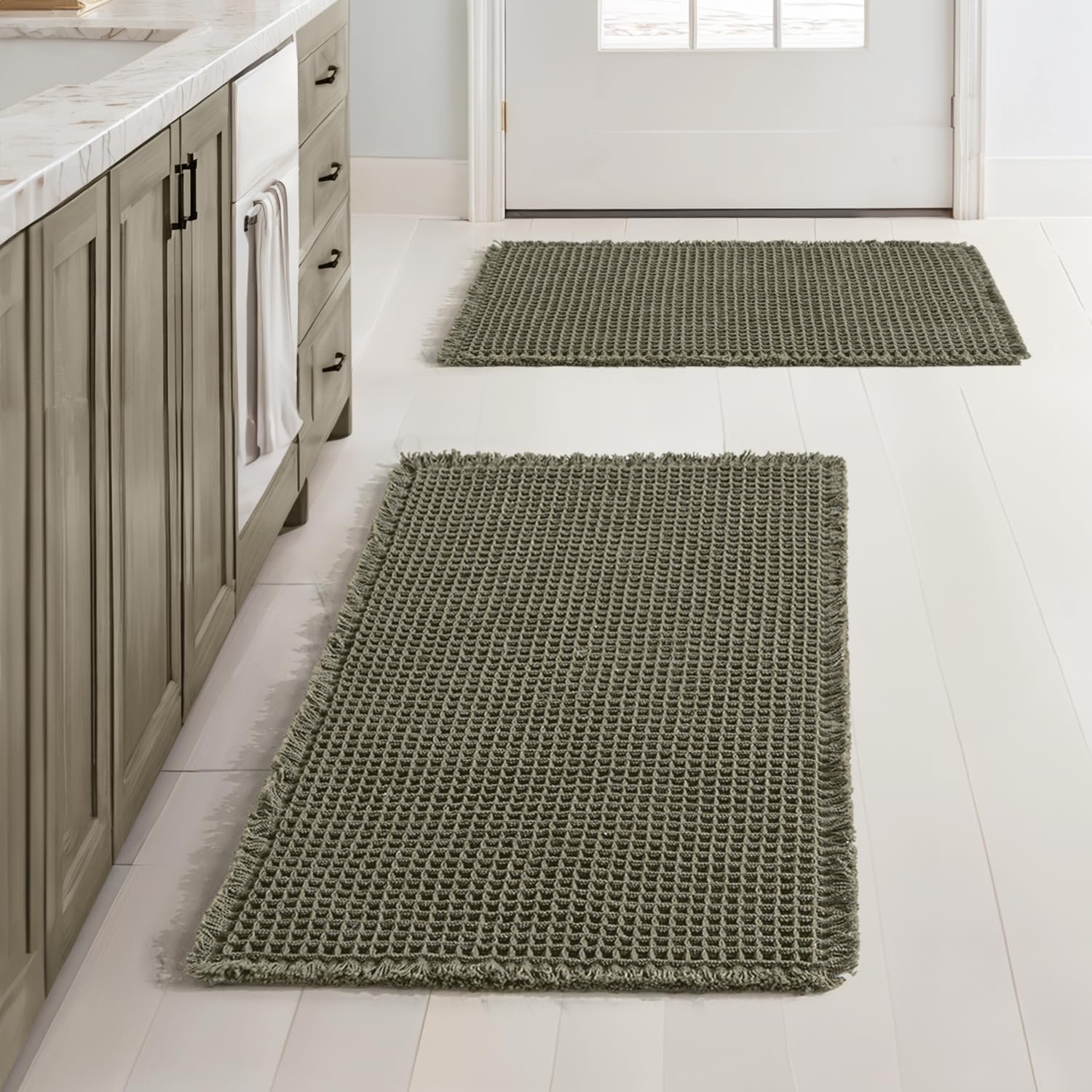 MIULEE Set of 2 Waffle Bathroom Rugs, Super