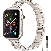 Miimall for Apple Watch Bands 38mm 40mm 41mm 42mm 44mm 45mm 46mm 49mm for iWatch Series 11 10 9 8 7 6 5 4 3 2 1 SE Ultra, Slim Sparkling Diamonds Bling Jewelry Metal Women Strap for Apple Watch Band
